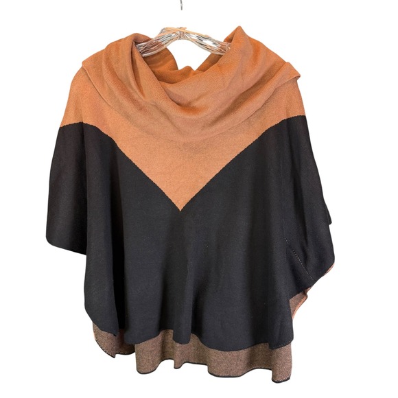 Fever Women's Size Small Medium S/M Sweater Poncho Cowl Neck Tan Black Oversized - Picture 8 of 8